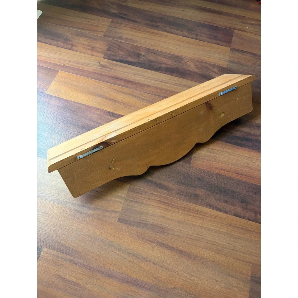 Vintage Wood Football Wall Shelf with Pegs Sports Nursery Decor 24in